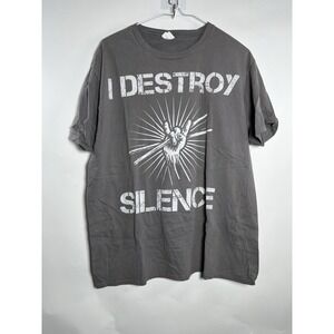 Drummer T-Shirt Lg I Destroy Silence Port & Company 100% Cotton Music Drums